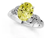 Oval Floral Engagement Ring Setting for a Fancy Yellow Lab-Grown Diamond | Marquise Side Stones | Sterling Silver