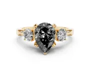 Pear-Shaped Hidden Halo Three Stone Engagement Ring Setting for a Black Center | Yellow Gold