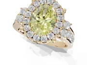 Oval Halo Engagement Ring Setting for a Fancy Yellow Lab-Grown Diamond | Side Clusters | Yellow Gold