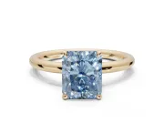 Radiant Cut Hidden Halo Ring Setting for a Fancy Blue Lab-Grown Diamond | Yellow Gold