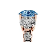 Round Three Stone Engagement Ring Setting for a Fancy Blue Lab-Grown Diamond | Accented Shoulders | Rose Gold