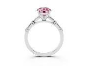 Fancy Pink Round Cut Diamond Solitaire Set in Silver with Side Baguettes and Channel Set Band