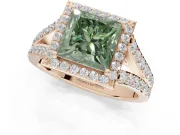 Princess Cut Halo Pavé Engagement Ring Setting for a Fancy Green Lab-Grown Diamond | Narrow Split Shank | Rose Gold