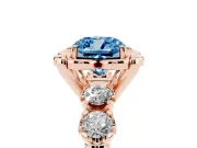 Cushion Cut Floral Engagement Ring Setting for a Fancy Blue Lab-Grown Diamond | Petal Frame and Side Stones | Rose Gold