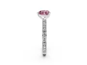 Fancy Pink Heart Cut Diamond Solitaire Ring Set in White gold with Slim Pavé Band and Prong Setting