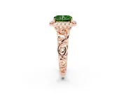 Radiant Cut Filigree Halo Engagement Ring Setting for a Fancy Green Lab-Grown Diamond | Rose Gold