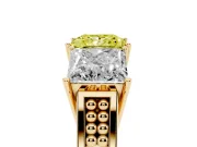 Princess Cut Three Stone Engagement Ring Setting for a Fancy Yellow Lab-Grown Diamond | Beaded Shoulders | Yellow Gold