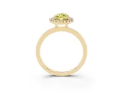 Fancy Yellow Marquise Cut Diamond Halo Solitaire Ring Set in Yellow gold with Pavé Band and Prong Setting