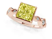 Fancy Yellow Princess Cut Diamond Vintage-Inspired Milgrain Ring Set in Rose gold with Marquise Stations of Round Accents