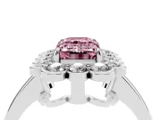 Emerald Cut Scalloped Cluster Halo Engagement Ring Setting for a Fancy Pink Lab-Grown Diamond | Plain Band | White Gold