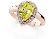 Fancy Yellow Pear Cut Diamond Halo Ring Set in Rose gold with Solitaire Band and Prong Setting