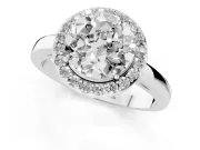 Round Cut Diamond Halo Ring Set in Platinum with Solitaire Band and Prong Setting