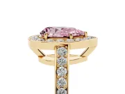 Fancy Pink Pear Cut Diamond Halo Pavé Engagement Ring Set in Yellow gold with Bezel Setting