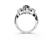 Fancy Black Pear-Shaped Lab-Grown Diamond Three-Stone Ring Set in Platinum with Channel-Set Band and Prong Setting