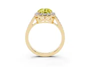 Fancy Yellow Round Cut Diamond Floral Halo Ring Set in Yellow gold with Pavé Band and Prong Setting