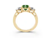 Cushion Cut Three Stone Engagement Ring Setting for a Fancy Green Lab-Grown Diamond | Wide Plain Band | Yellow Gold