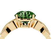 Fancy Green Round Cut Diamond Milgrain Leaf Band Solitaire Ring Set in Yellow gold with Accent Stones and Prong Setting