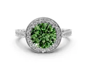 Round Milgrain Halo Engagement Ring Setting for a Fancy Green Lab-Grown Diamond | Side Stones | Platinum