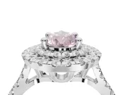 Fancy Pink Pear-Shaped Lab-Grown Diamond Double Halo Statement Ring Set in Sterling Silver with Pavé Band