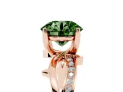 Fancy Green Round Cut Diamond Pavé Twist Band Solitaire Ring Set in Rose gold with Prong Setting