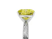 Fancy Yellow Radiant Cut Diamond Solitaire Milgrain Engraved Band Set in Silver with Prong Setting