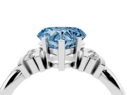 Fancy Blue Three-Stone Heart Cut Diamond Channel Set Ring Set in Silver with Bar Prongs