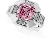 Fancy Pink Asscher Cut Diamond Milgrain Halo Ring Set in Platinum with Split Shank