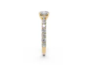 Cushion Cut Shared Prong Engagement Ring Setting | Two-Row Band | Yellow Gold