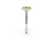 Fancy Yellow Emerald Cut Diamond Halo Engagement Ring Set in Platinum with Pavé Band and Prong Setting