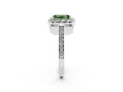 Fancy Green Emerald Cut Diamond Floral Halo Ring Set in Silver with Pavé Band and Prong Setting
