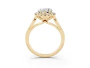 Heart Cut Diamond Halo Engagement Ring Set in Yellow gold with Filigree Band and Prong-Set Center