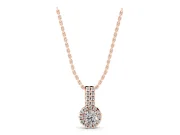 Round Lab-Grown Diamond Halo Pendant Necklace | Elongated Bail | Rose Gold
