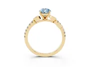 Fancy Blue Pear Cut Diamond Solitaire Leaf-Inspired Ring Set in Yellow gold with Pavé Band and Prong Setting