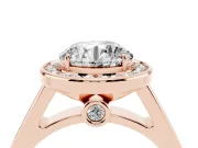 Round Cut Diamond Halo Solitaire Ring Set in Rose gold with Pavé Band and Bezel Setting
