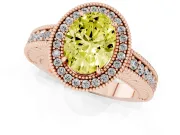Fancy Yellow Oval Cut Diamond Halo Ring Set in Rose gold with Round Accent Halo, Pavé Band and Prong Setting