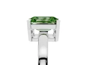 Fancy Green Emerald Cut Diamond Solitaire Ring Set in Platinum with Prong Head and Smooth Polished Band