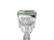Radiant Cut Three Stone Engagement Ring Setting for a Fancy Green Lab-Grown Diamond | Tapered Pave Band | Platinum