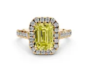 Emerald Cut Accented Halo Engagement Ring Setting for a Fancy Yellow Lab-Grown Diamond | Yellow Gold