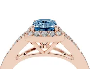 Emerald Cut Split Shank Halo Engagement Ring Setting for a Fancy Blue Lab-Grown Diamond | Rose Gold