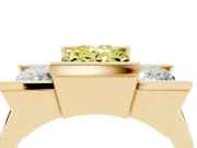 Oval Channel-Set Three Stone Engagement Ring Setting for a Fancy Yellow Lab-Grown Diamond | Wide Flat Band | Yellow Gold