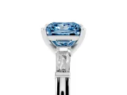 Fancy Blue Princess Cut Diamond Solitaire Ring Set in White gold with Tapered Baguette Side Stones and Prong Setting