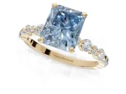Radiant Cut Pavé Engagement Ring Setting for a Fancy Blue Lab-Grown Diamond | Alternating Accents | Yellow Gold