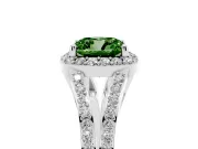 Fancy Green Cushion Cut Diamond Halo Split Shank Pavé Ring Set in Silver with Prong Setting