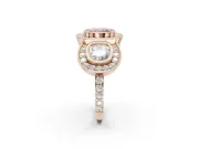 Cushion Cut Three Stone Halo Engagement Ring Setting for a Fancy Pink Lab-Grown Diamond | Rose Gold