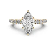 Marquise Shared Prong Engagement Ring Setting | Two-Row Band | Yellow Gold