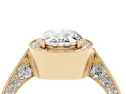 Oval Vintage Milgrain Halo Engagement Ring Setting | Side Stones and Pave | Yellow Gold