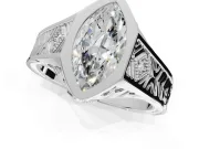 Marquise Vintage Bezel Engagement Ring Setting | Engraved Band | Sterling Silver