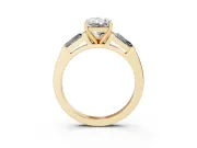 Radiant Cut Three Stone Engagement Ring Setting | Tapered Baguettes | Yellow Gold