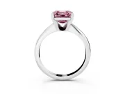 Fancy Pink Asscher Cut Diamond Solitaire Ring Set in Platinum with Prong Setting on a Plain Round Band