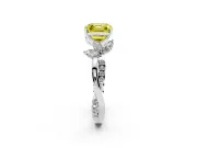 Fancy Yellow Asscher Cut Diamond Floral Vine Solitaire Engagement Ring Set in Platinum with Marquise Leaves